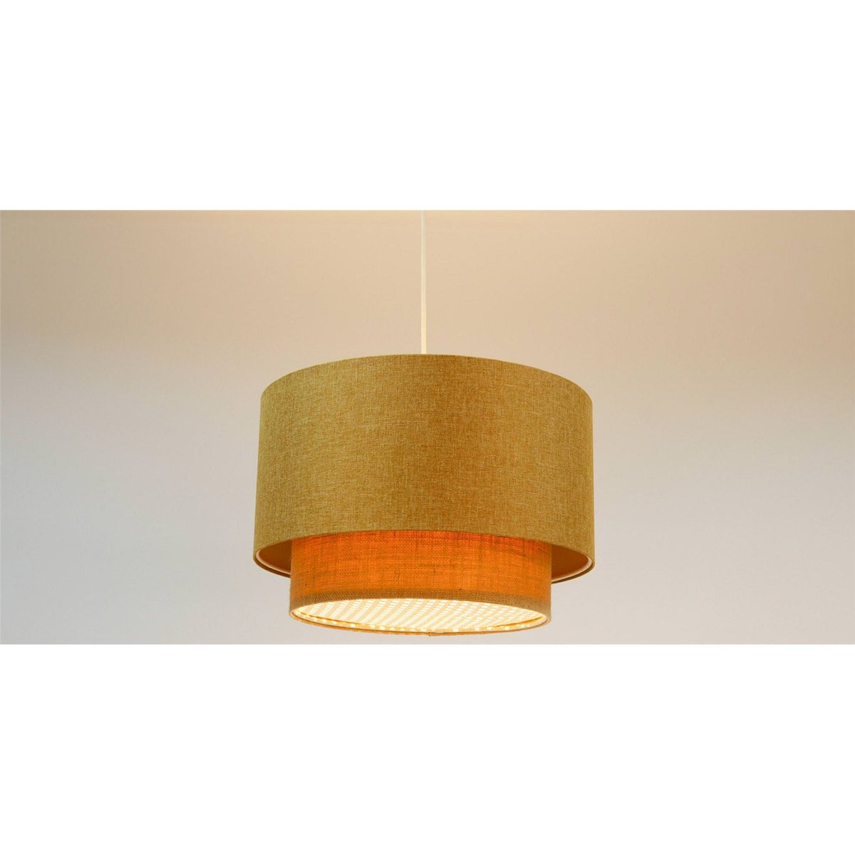 Suspension ronde en tissu et rotin Boho Elegant beige crème et rotin naturel, BPS KONCEPT