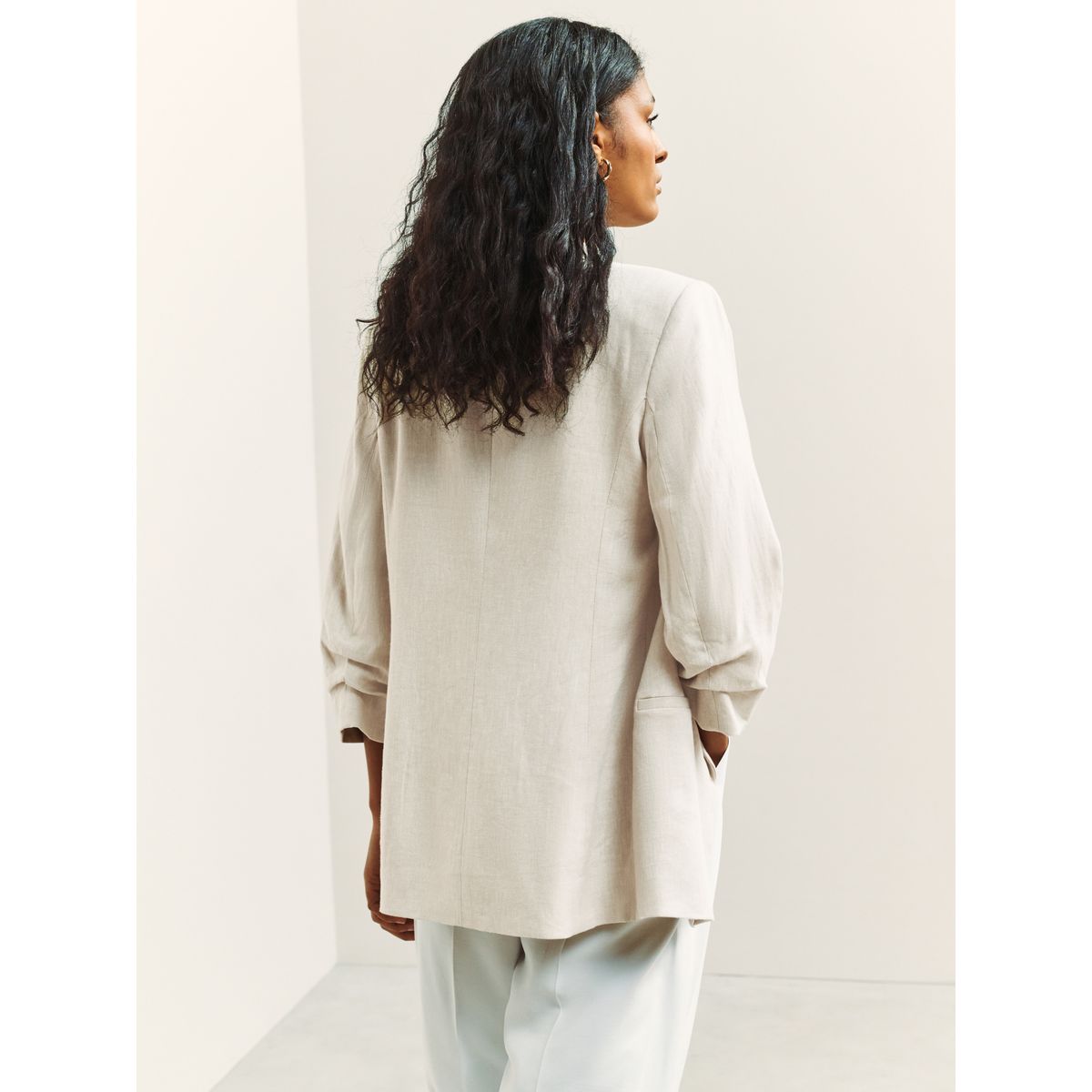 Veste en lin majoritaire à manches froncées naturel, NEXT