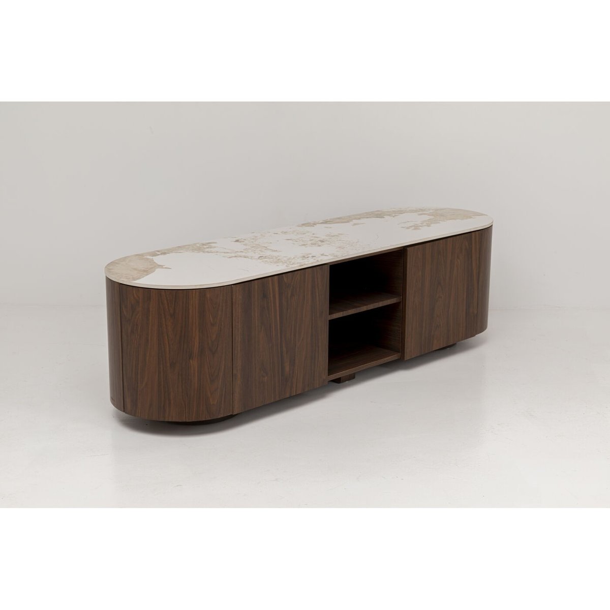 Meuble TV ovale plateau en grès, RUBEN marron, KARE DESIGN
