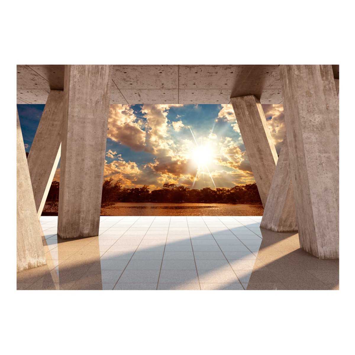 Papier peint intissé panoramique Ville et Architecture Sunny Promenade beige, EDEN