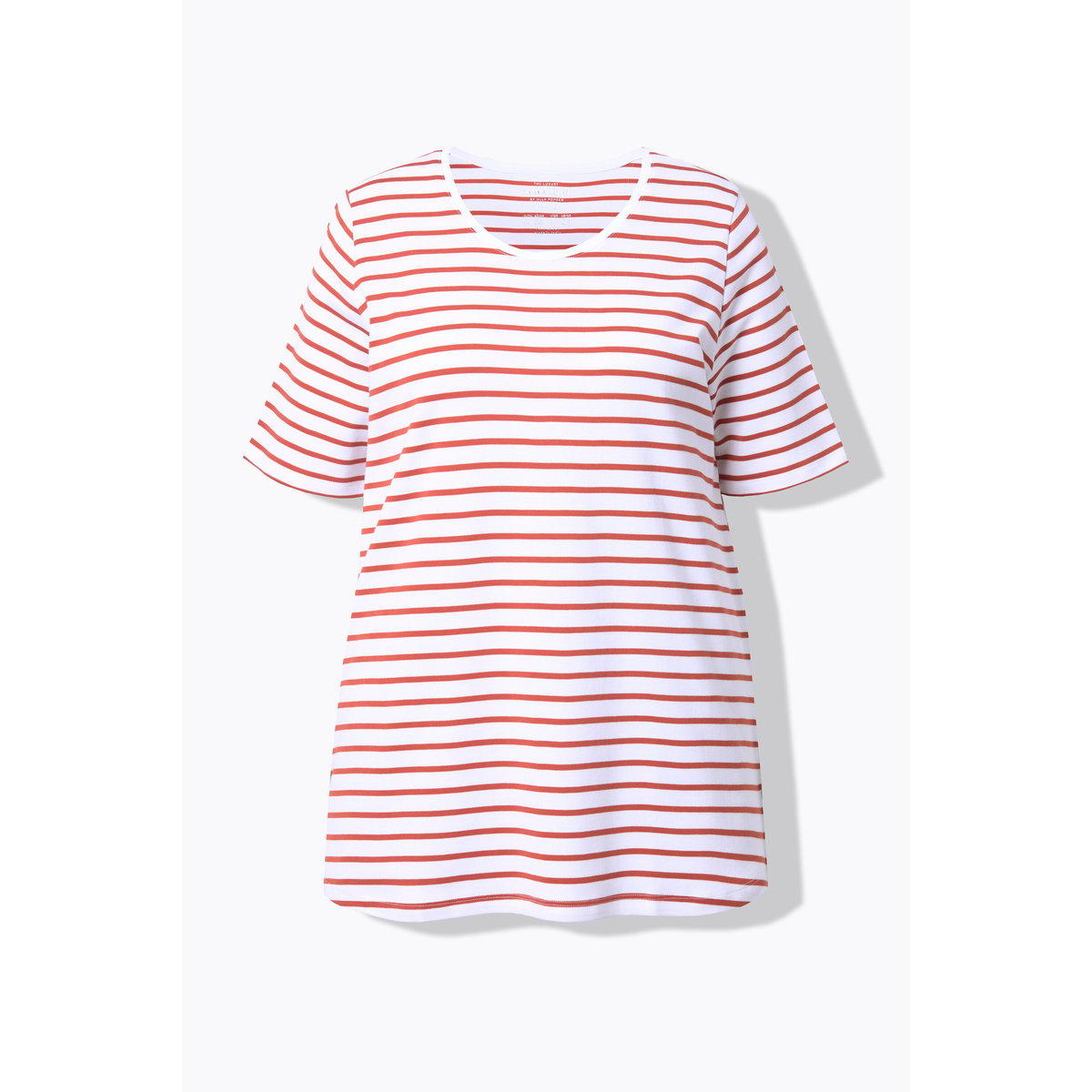 T-shirt rayé en coton Pima. Décolleté rond terre cuite, ULLA POPKEN