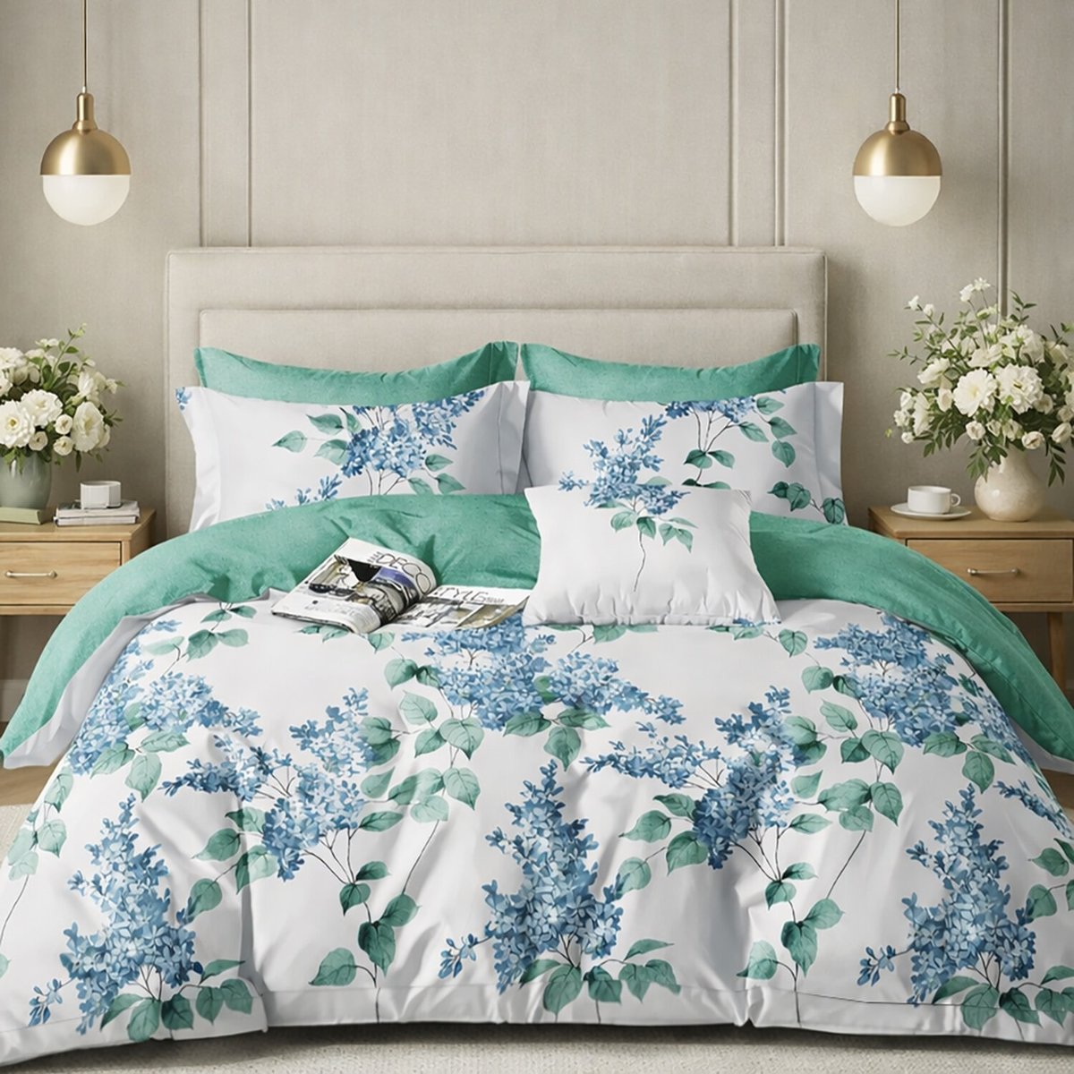 Parure de lit en percale de coton imprimé, Palyne multicolore, C DESIGN HOME TEXTILE