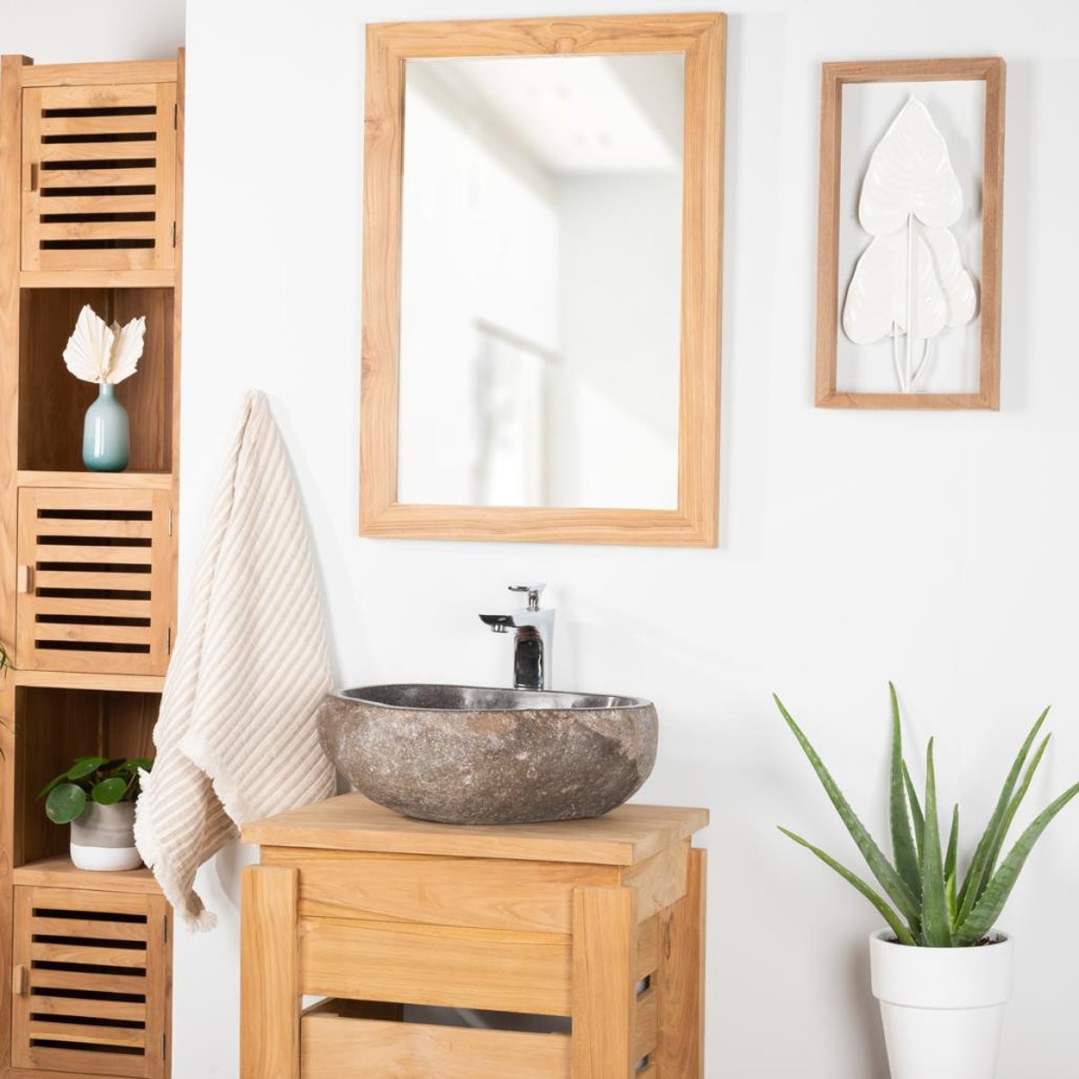Miroir en teck massif rectangle 70x50 naturel, WANDA COLLECTION
