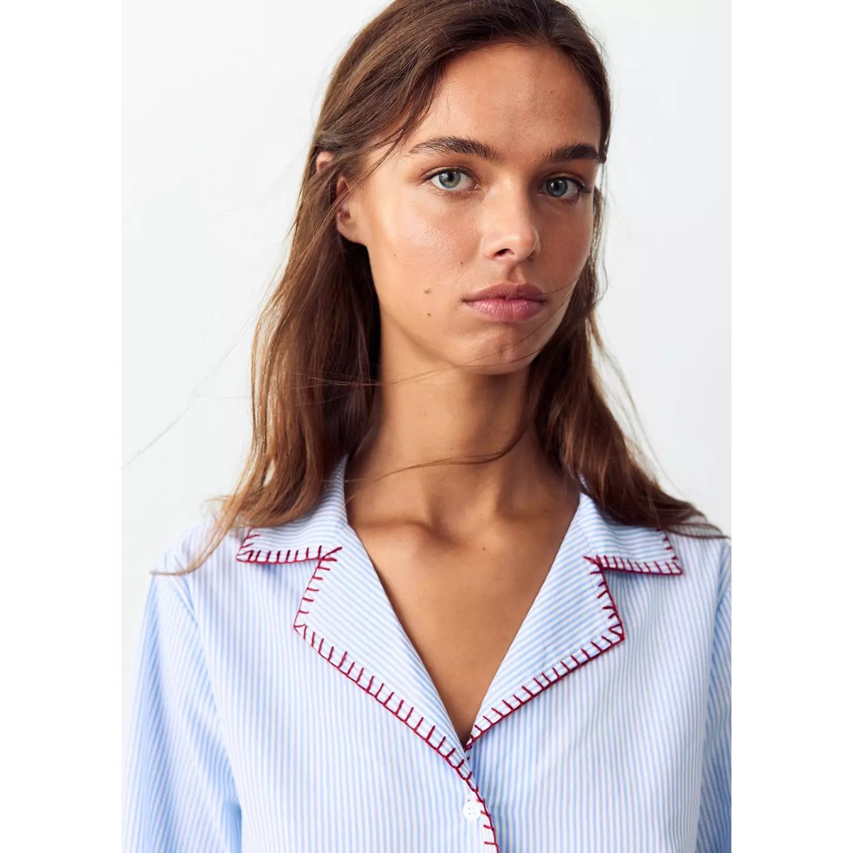 Pyjama complet à rayures avec détails surpiqués bleu, MANGO TEEN
