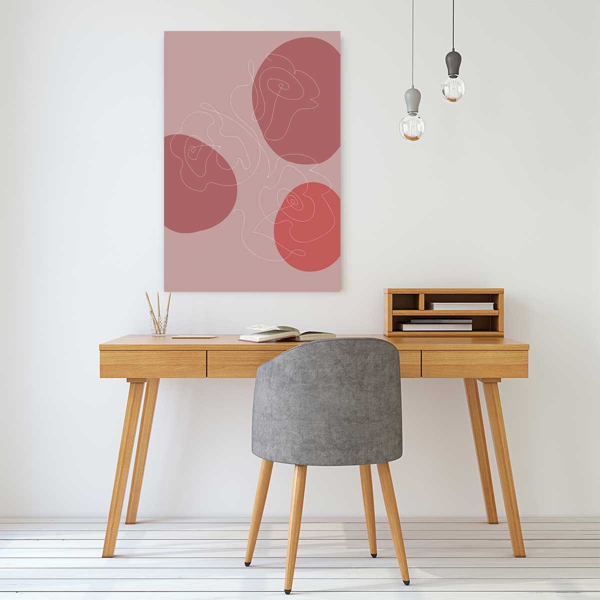 Tableau Line art et courbe rose tableau alu dibond, HEXOA