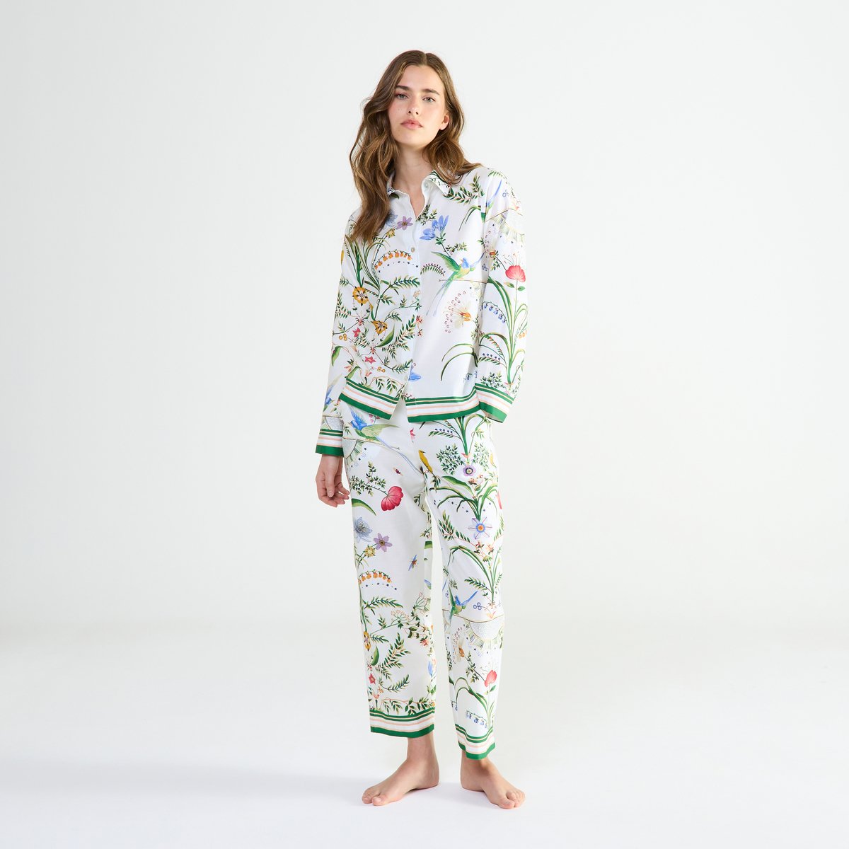 Pyjama col classique en satin BOTANIC blanc, LAURENCE TAVERNIER