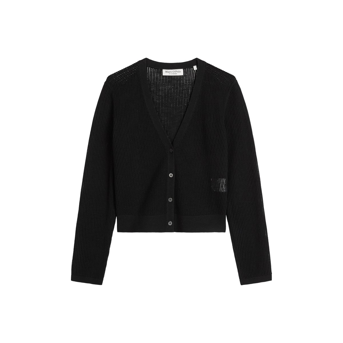 Cardigan ajouré régulier en fil de slub de coton et de lin noir, MARC O'POLO