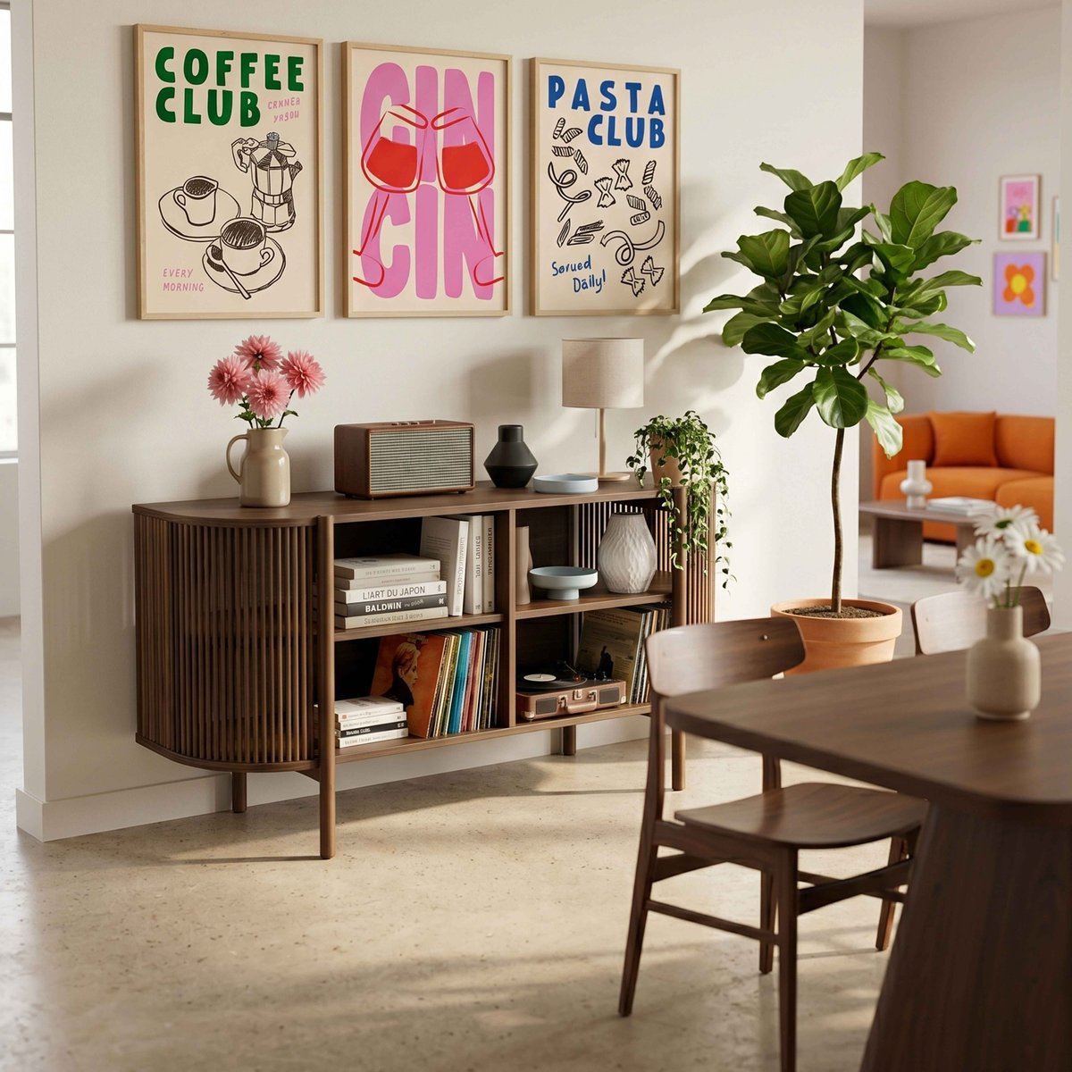 Buffet ouvert effet bois 160 cm style bohème, MARCUS bois foncé, OVIALA