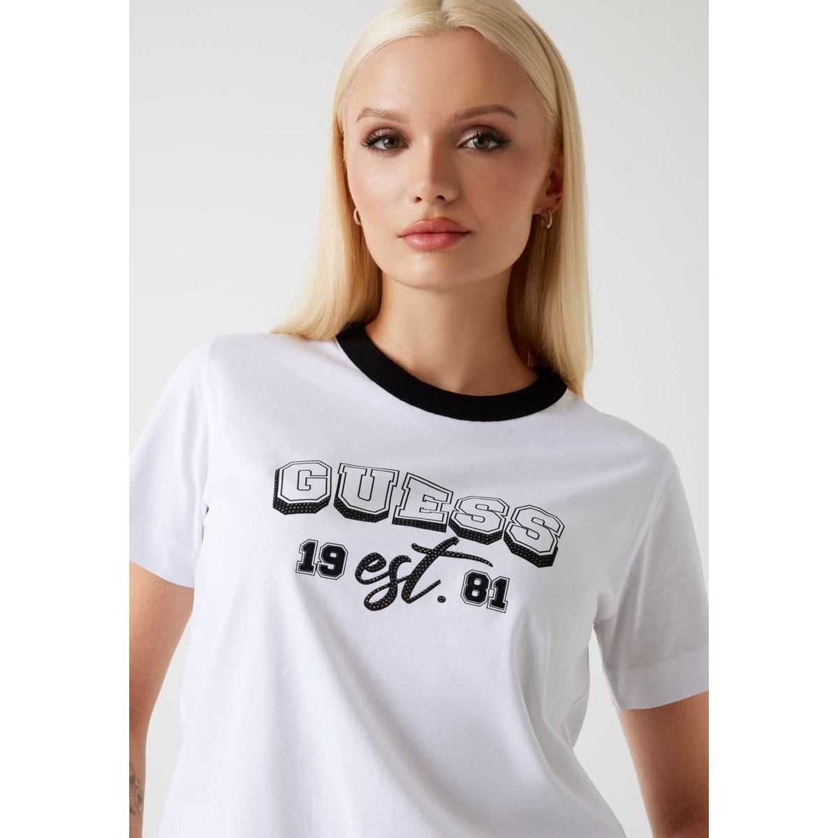 T-Shirt Logo Strass blanc, GUESS