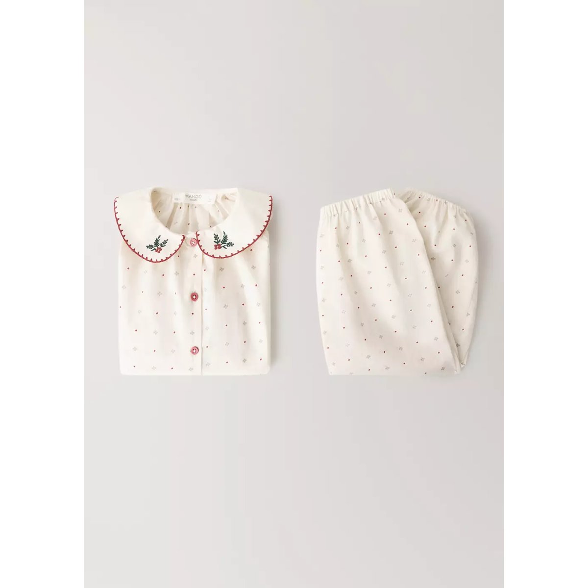 Blouse de pyjama en coton imprimé blanc cassé, MANGO HOME