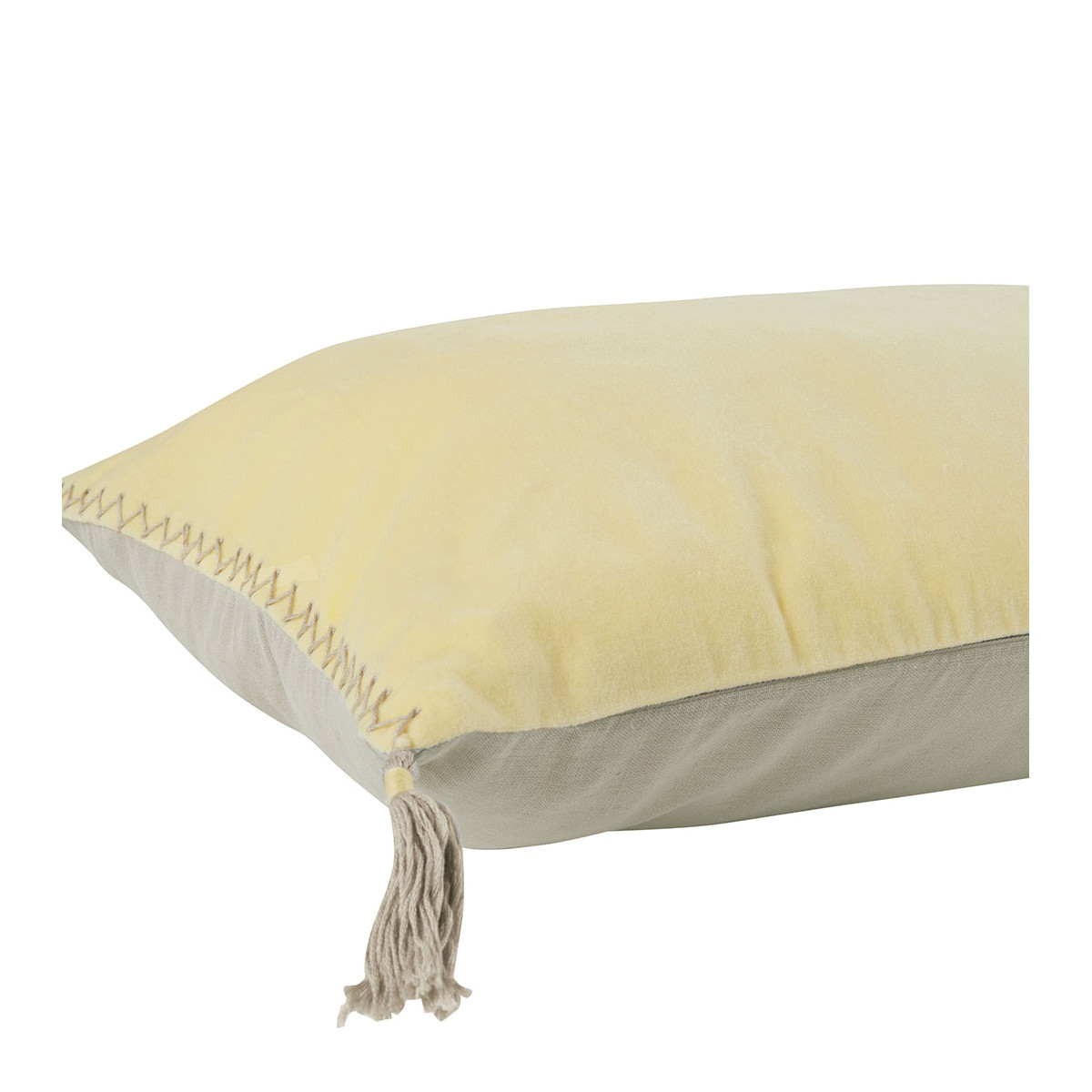 Housse de coussin MATTÉO velours de coton jaune, BLANC D’IVOIRE