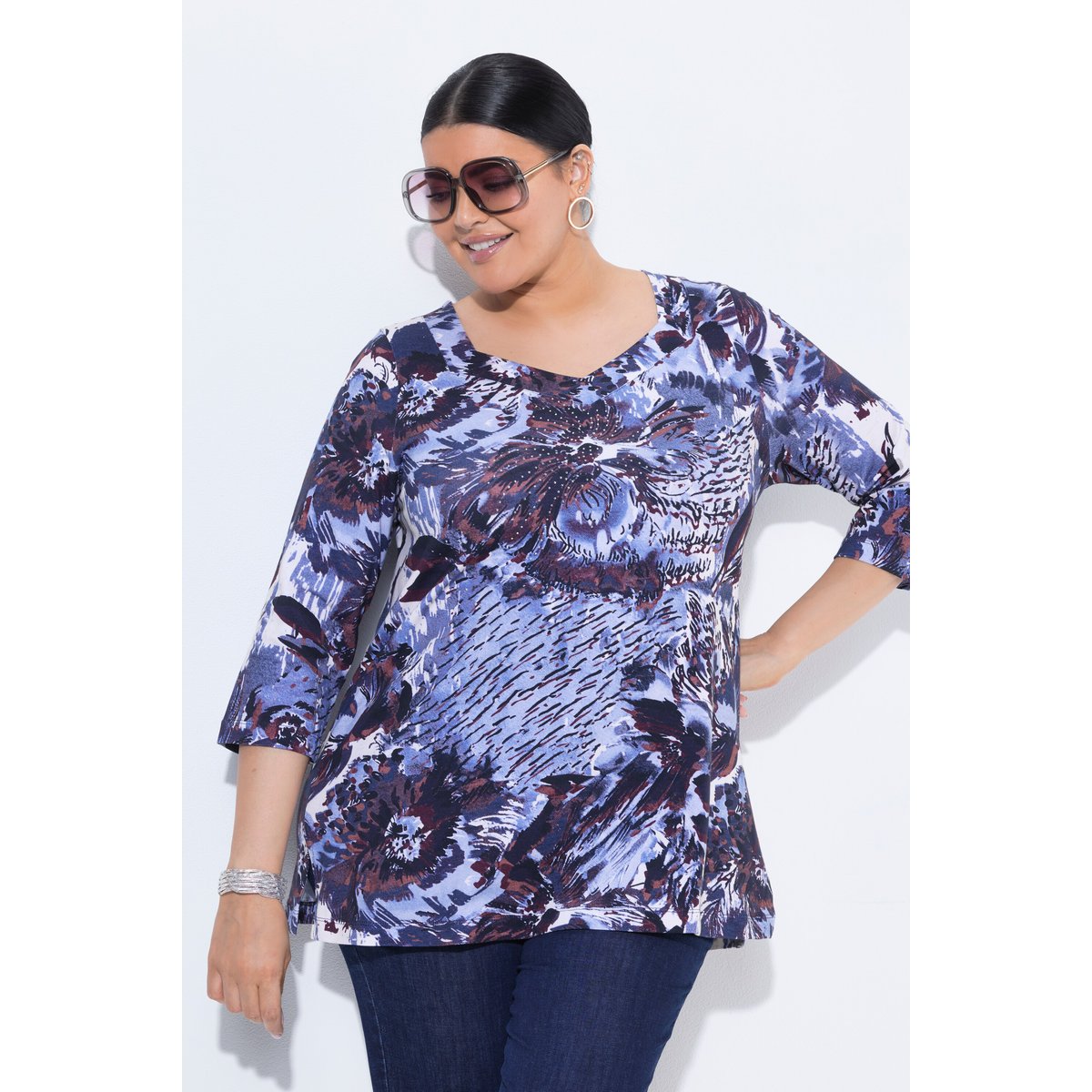 T-shirt en coton Pima marine foncé, ULLA POPKEN