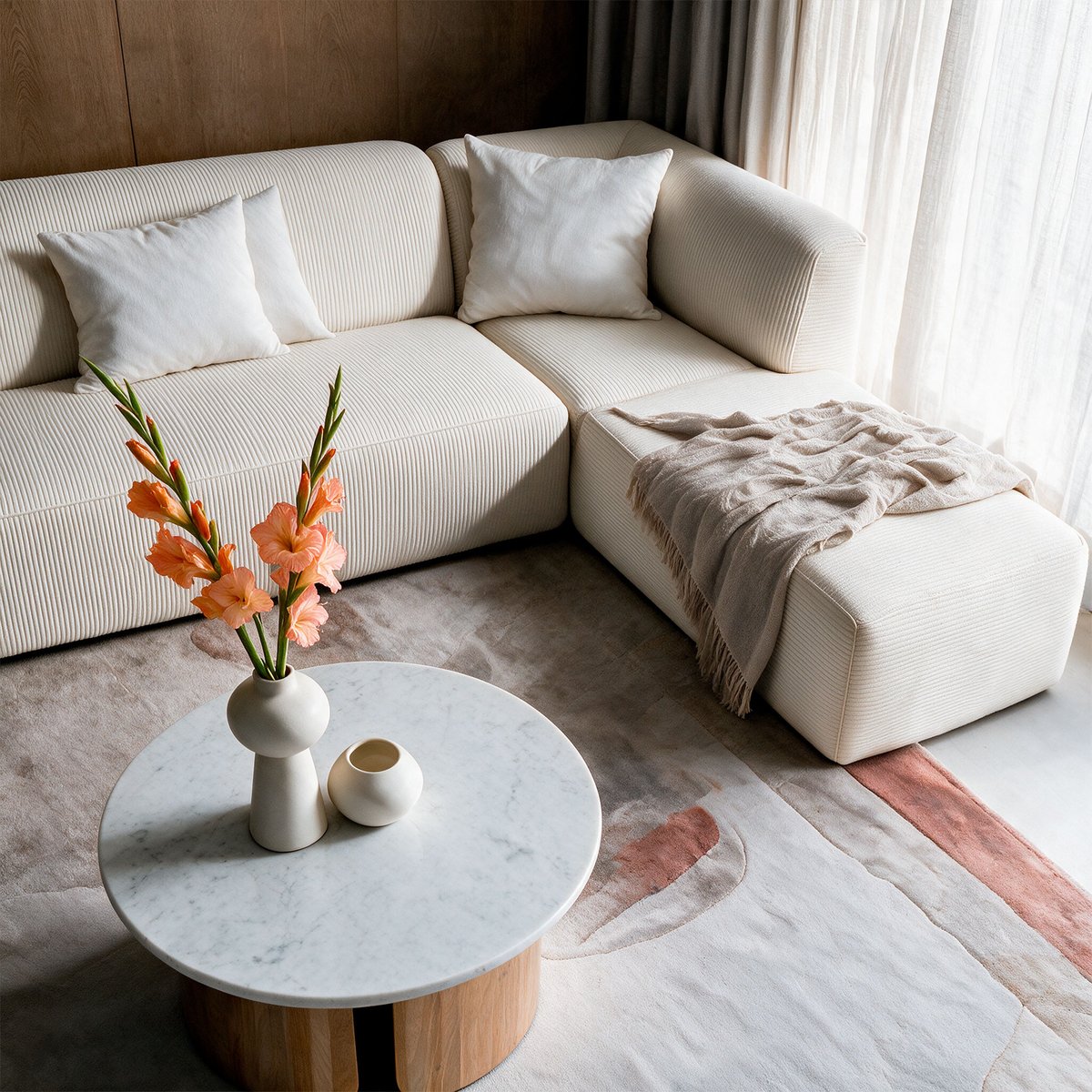 Table basse en marbre et bois de manguier - LÉANA blanc, MAISON PAVANE