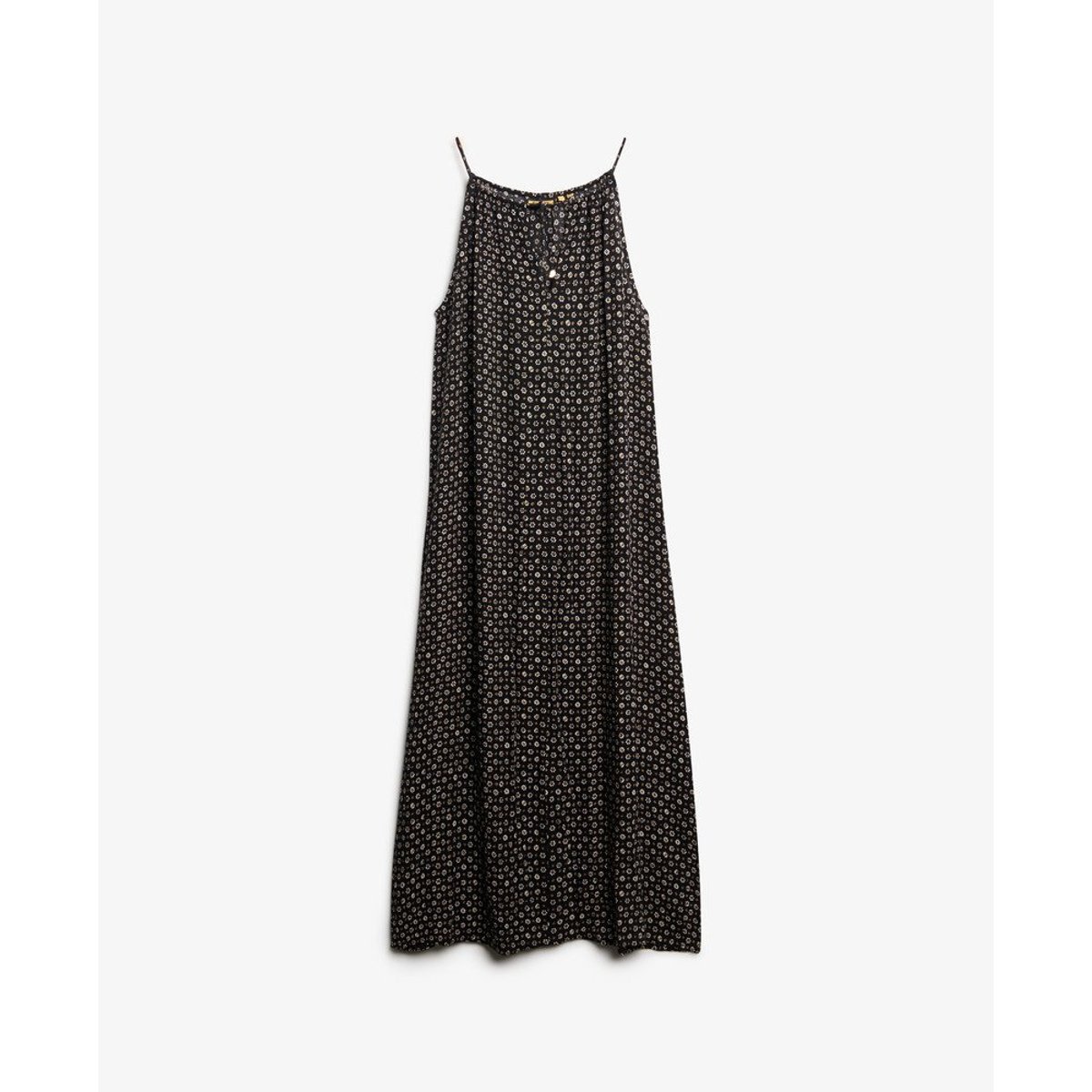 Robe longue caraco de plage noir à pois et pâquerettes, SUPERDRY