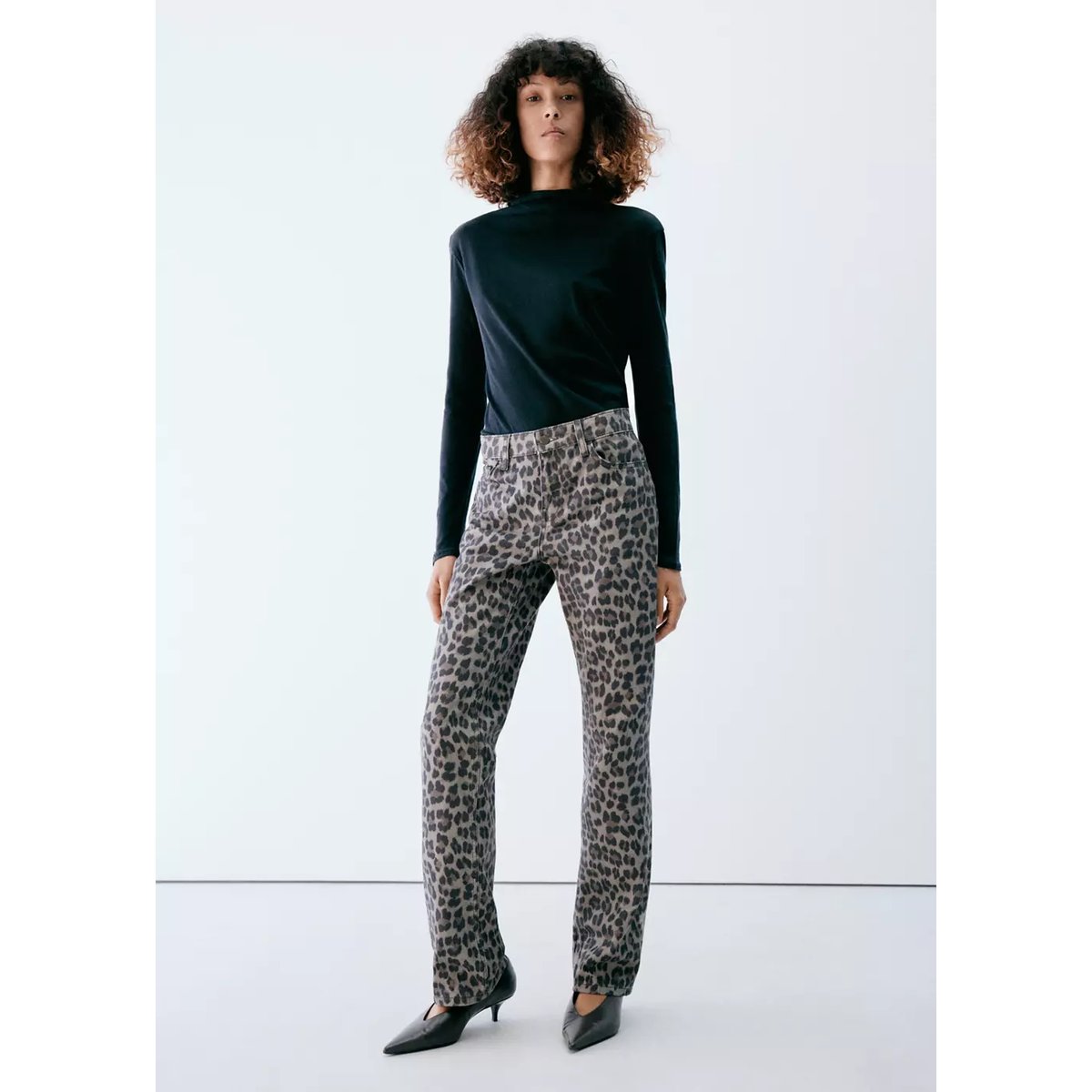 Jean droit léopard gris denim, MANGO
