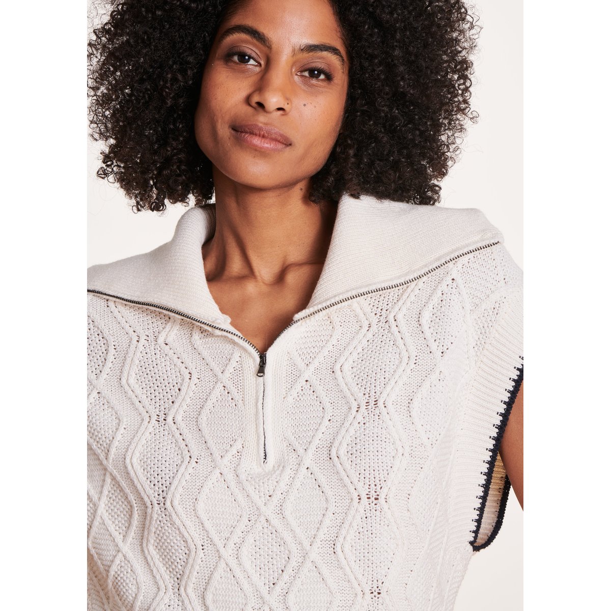 Pull manches courtes col camionneur ecru/stormy, LA FEE MARABOUTEE