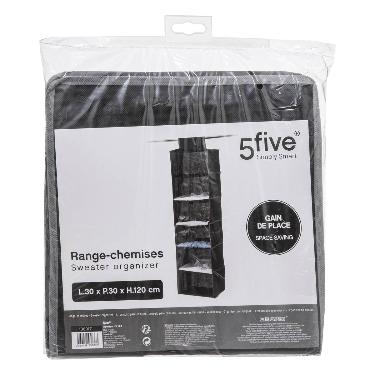 Range-chemises suspendu 6 cases DRESSY noir, 5FIVE SIMPLY SMART