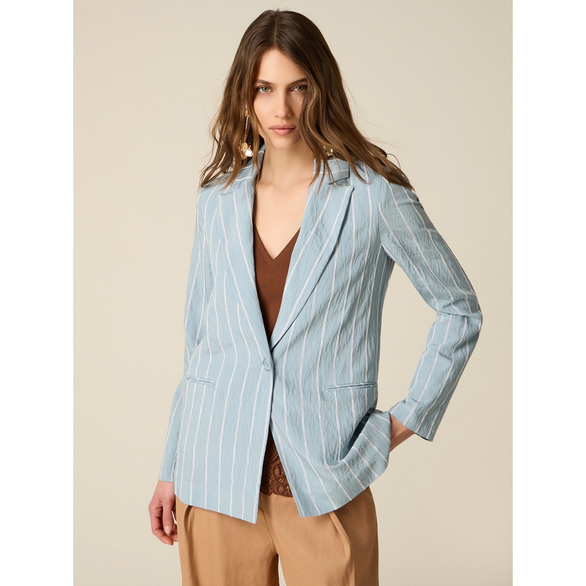 Veste déstructurée à rayures effet crinkle light - blue, OLTRE