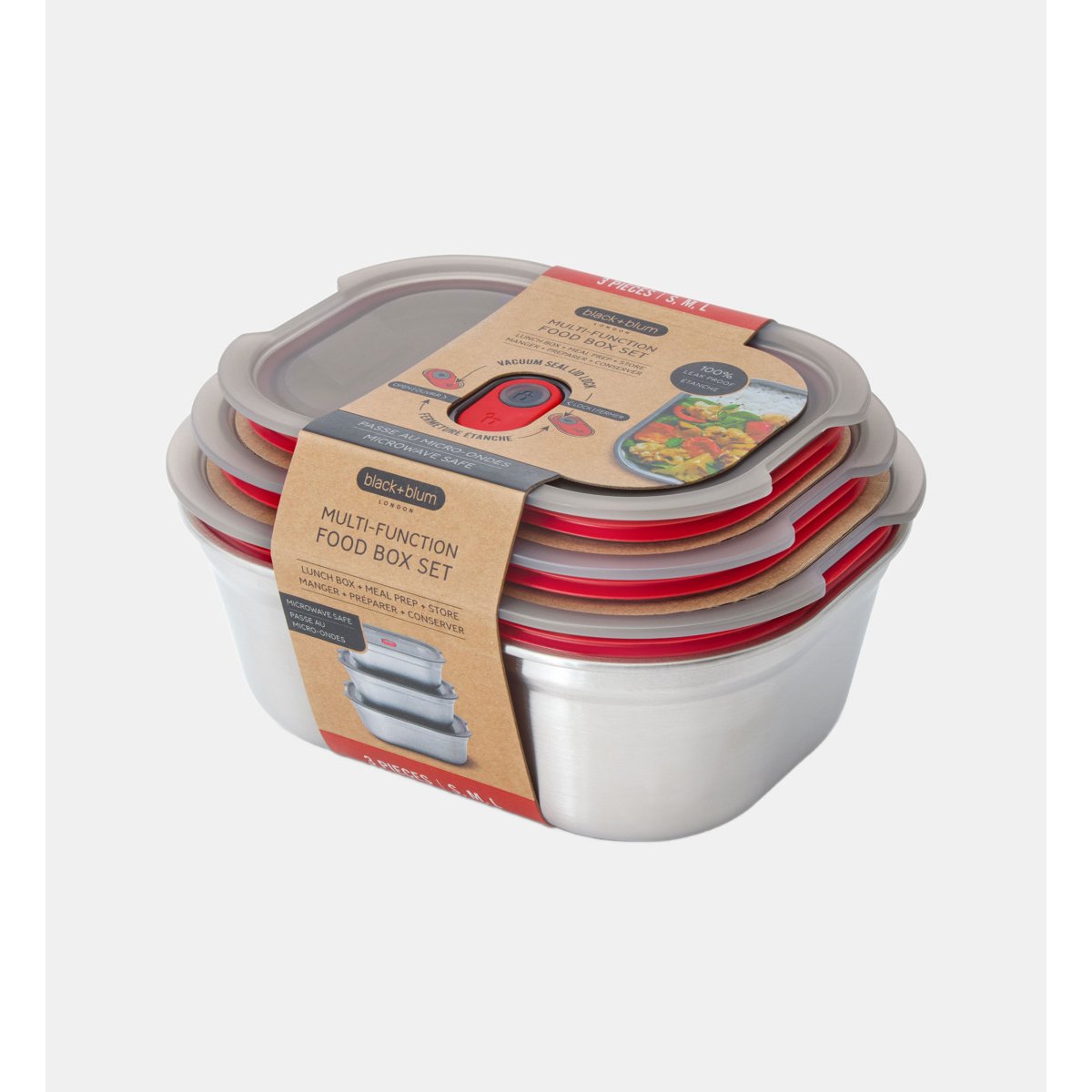 Lot de 3 boites repas couleur unique, BLACK + BLUM