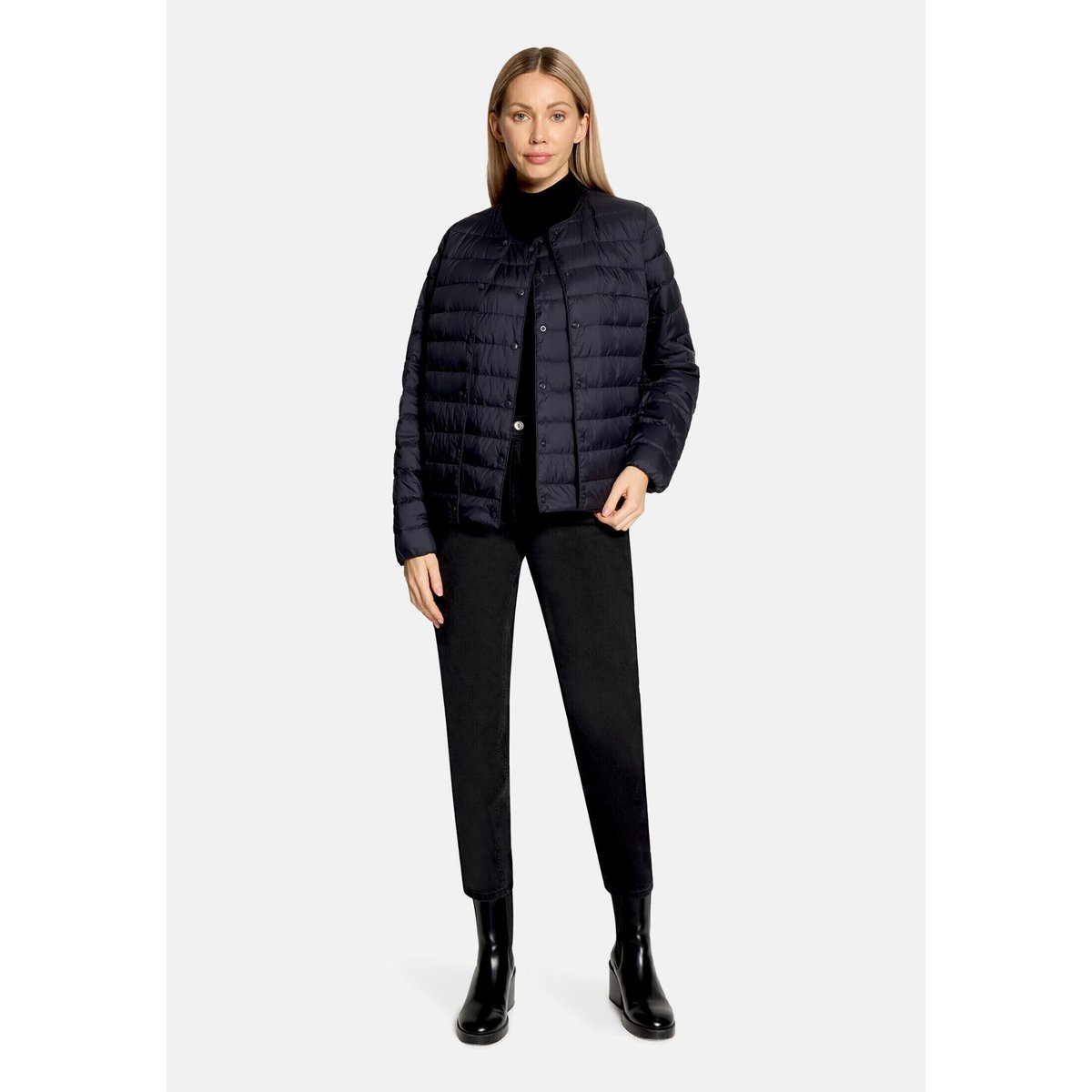 Doudoune surpiquée à encolure ronde bleu foncé, BETTY BARCLAY