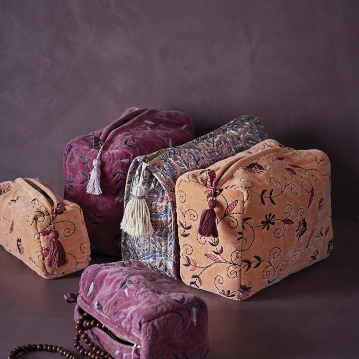 Trousse de toilette velours floral multicolour, MADAM STOLTZ