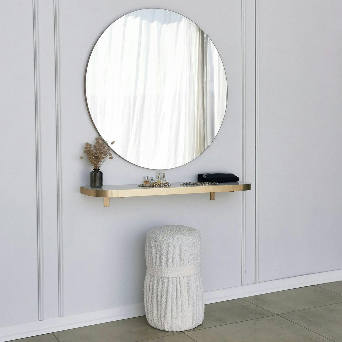 Miroir rond moderne avec bordure dorée Ø90 cm CODY doré, PIER IMPORT