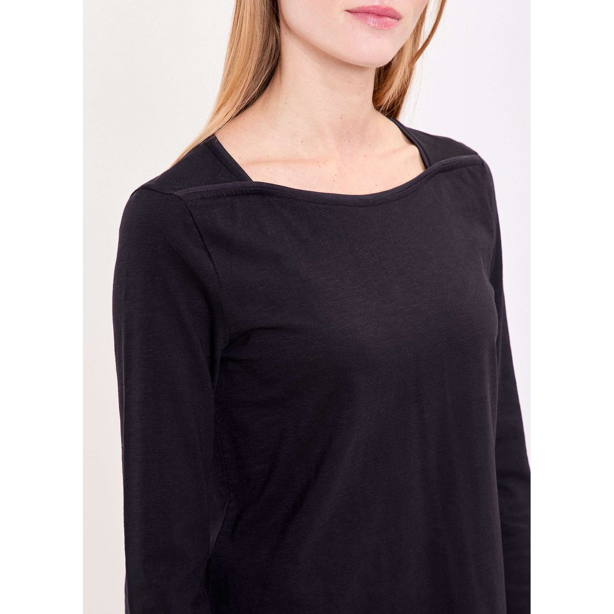 T-shirt uni coton bio col bateau GONDA noir, LA FIANCÉE