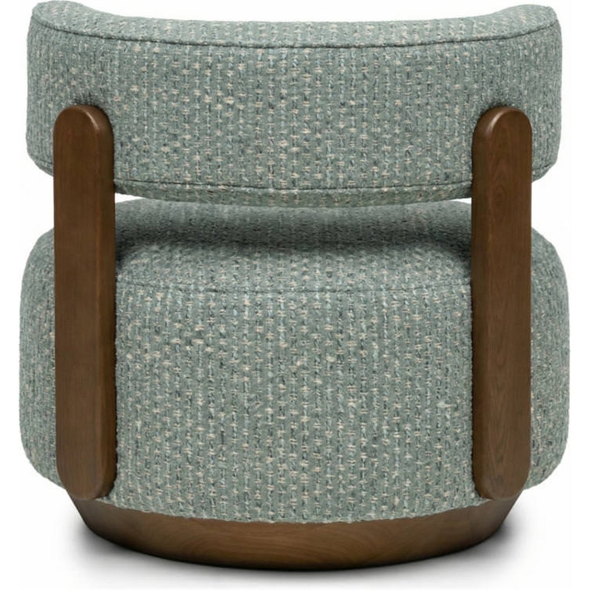 Fauteuil lounge arrondi tissu et noyer bleu beige et noyer, RECOLLECTION
