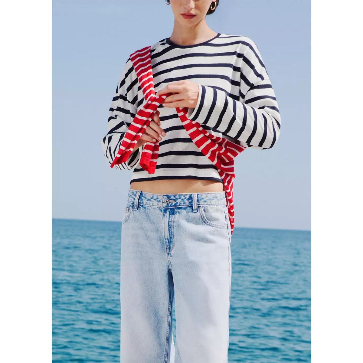 T-shirt 100 % coton rayures bleu marine, MANGO TEEN