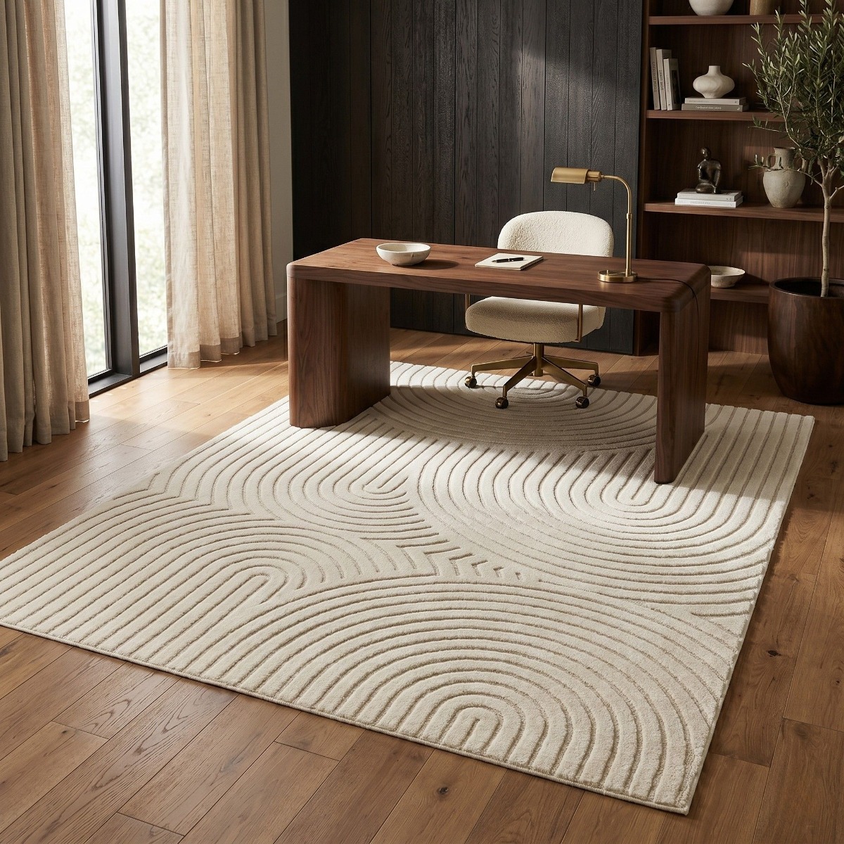 Tapis à relief géométrique doux DESIGN GEO blanc, THE DECO FACTORY