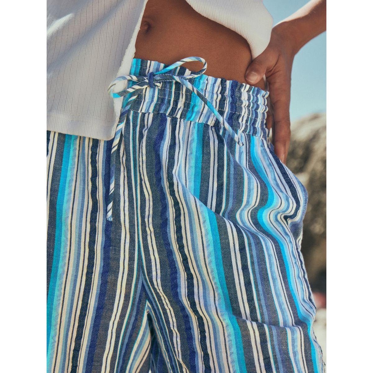 Pantalon large à enfiler rayures bleues, NEXT