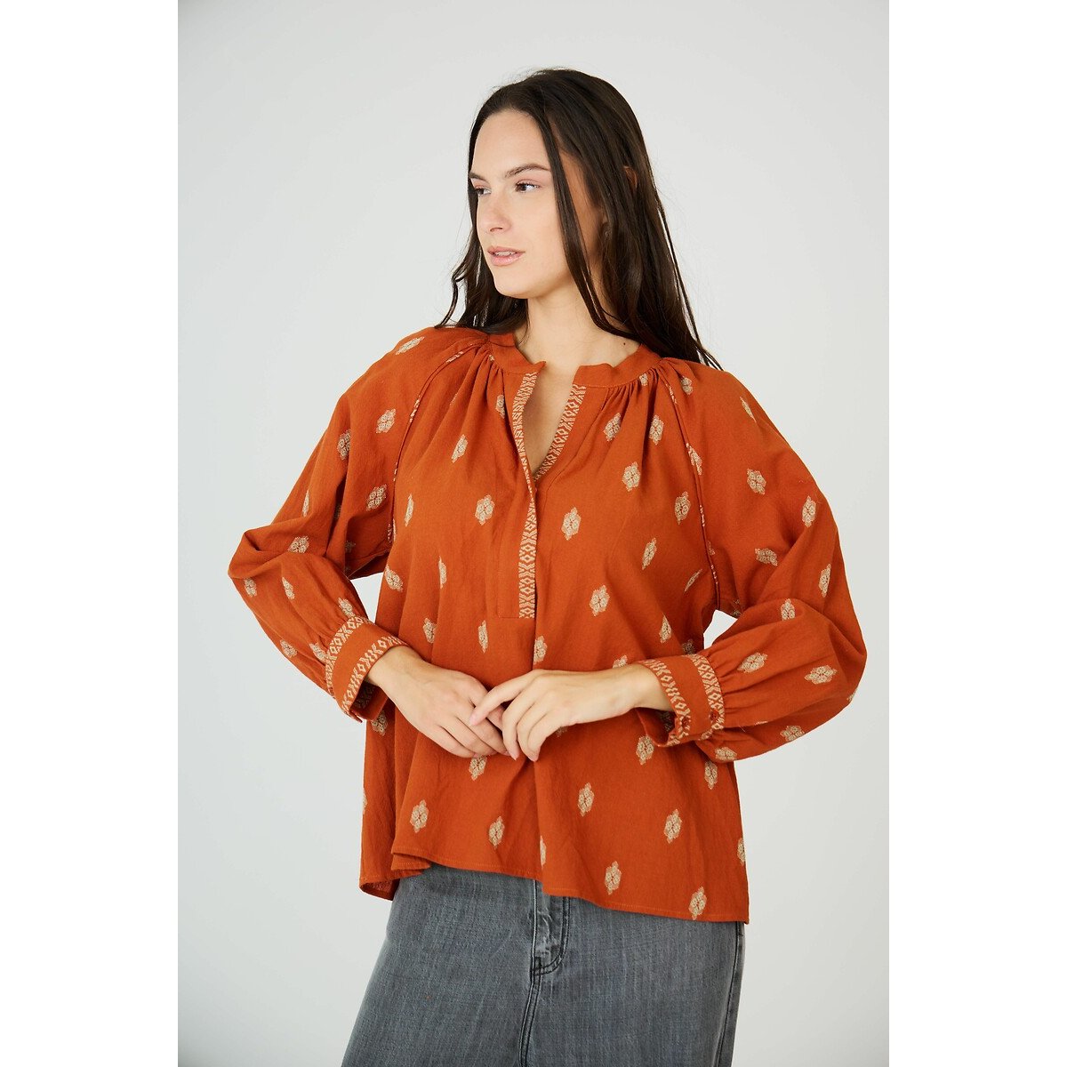 Blouse col V orange, SEE U SOON
