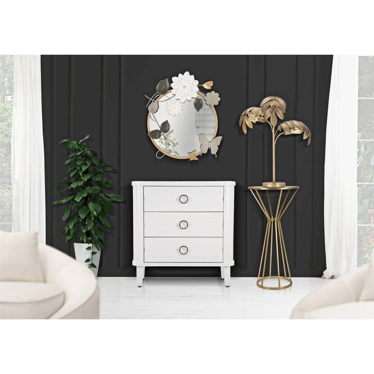 Commode 3 tiroirs façades texturées métal GLAM blanc, RECOLLECTION