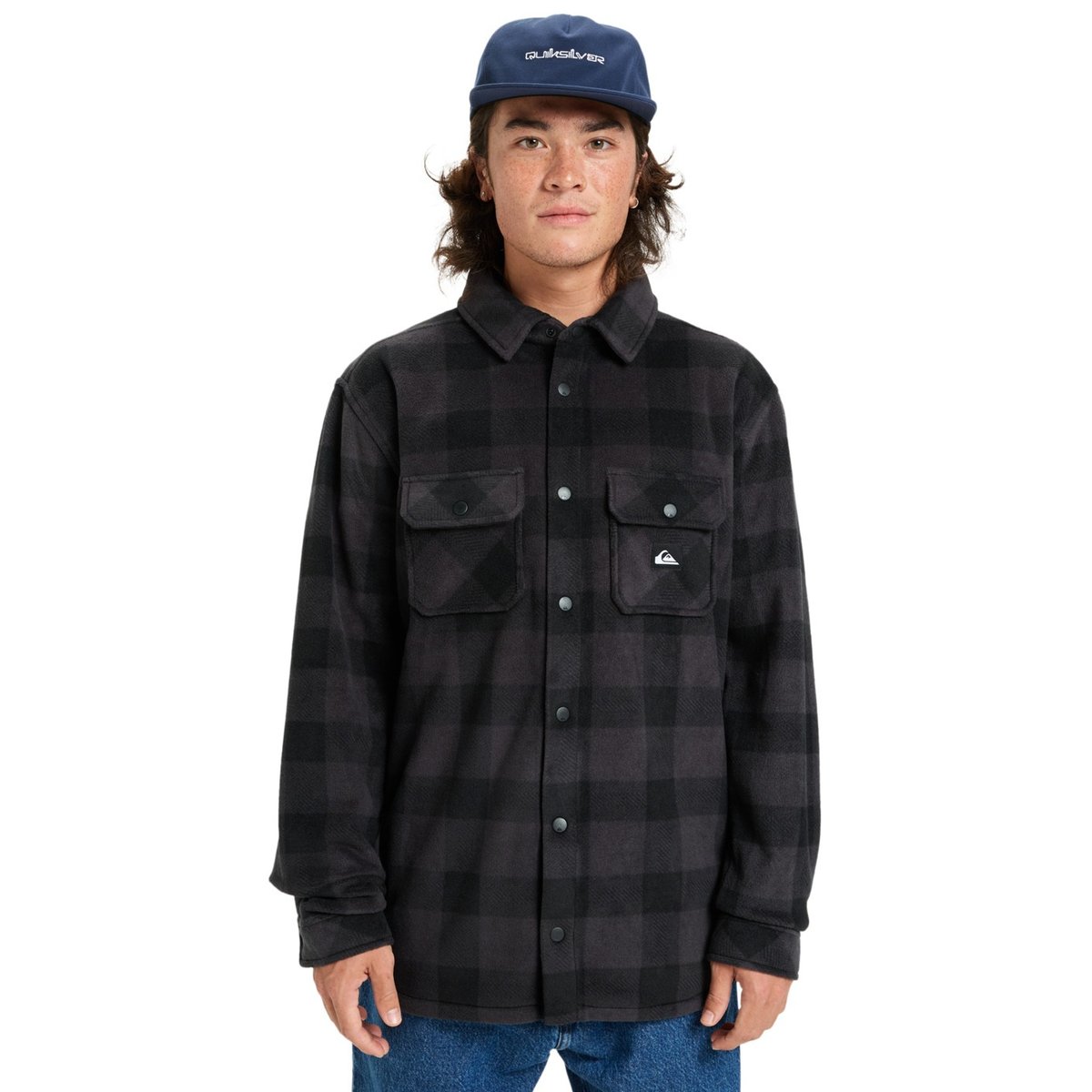 Chemise à carreaux à manches longues BERING STRAIT CHECK noir black northsea plaid, QUIKSILVER