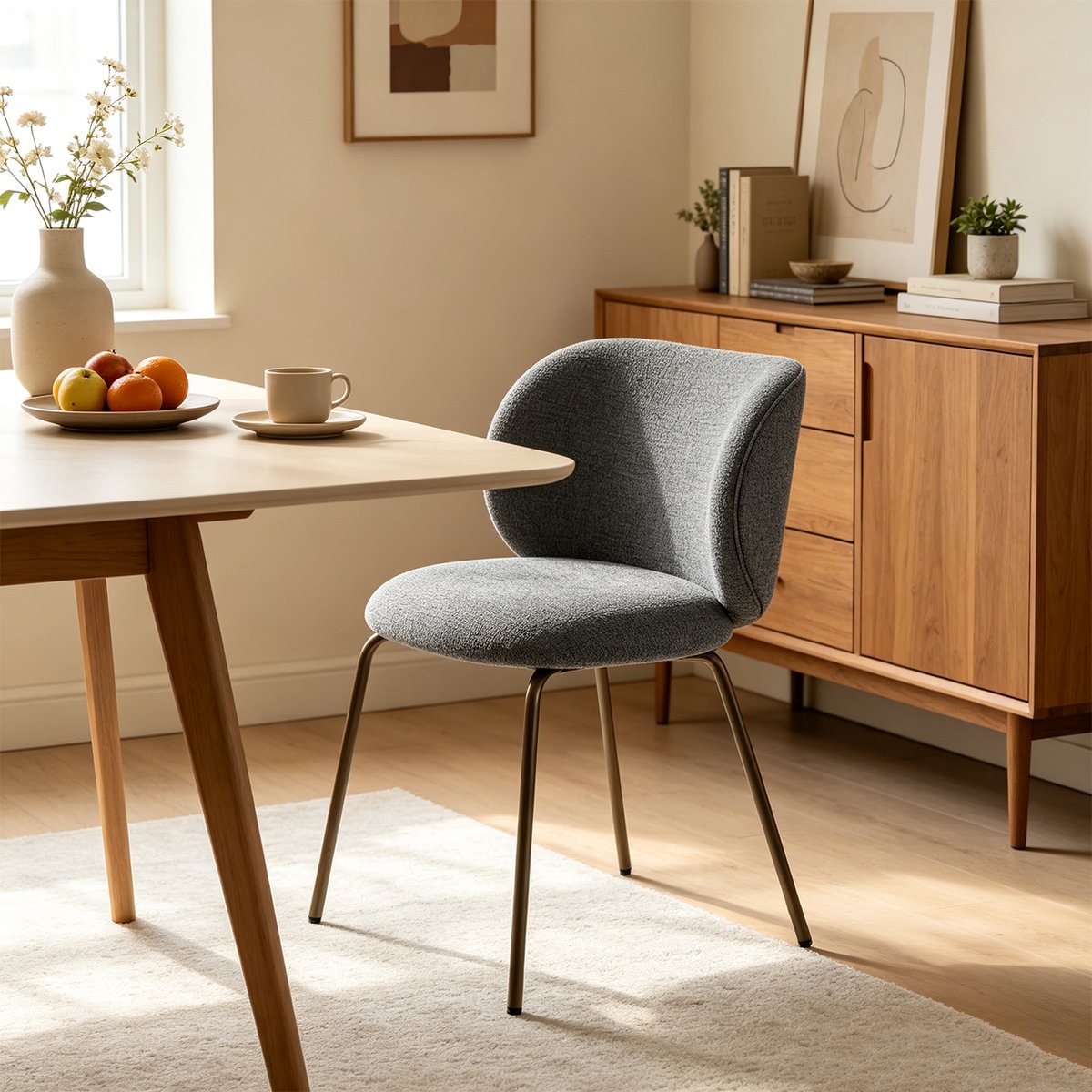 Chaise de salle à manger modernes en chenille tissu, KAROMIC gris, MEUBLES COSY