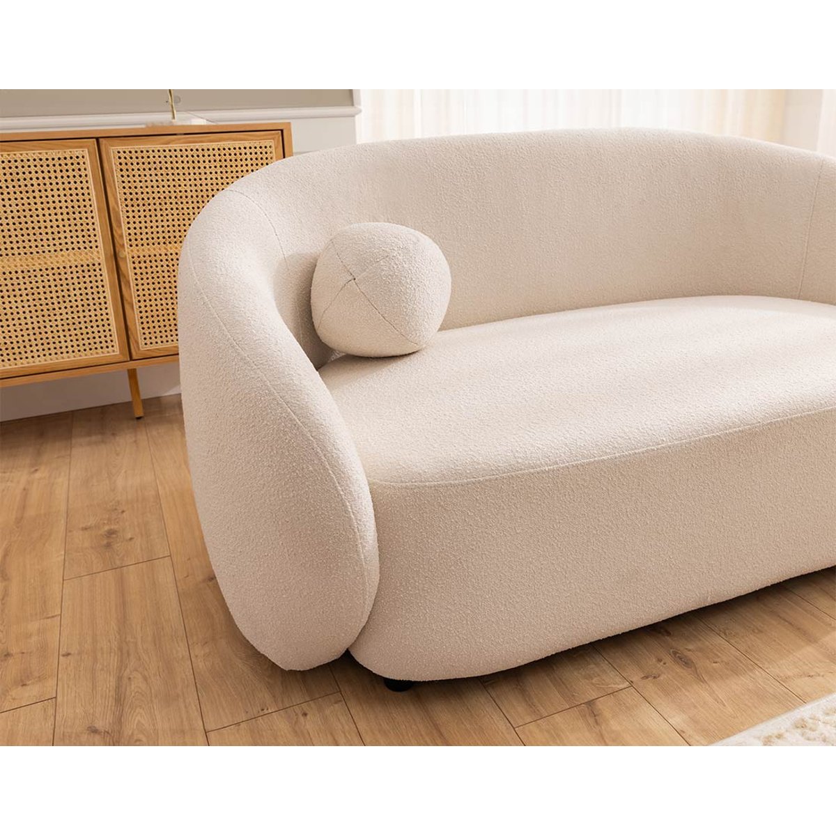 Flore - Ensemble de canapés droits 2+3 places tissu bouclette beige, LISA DESIGN