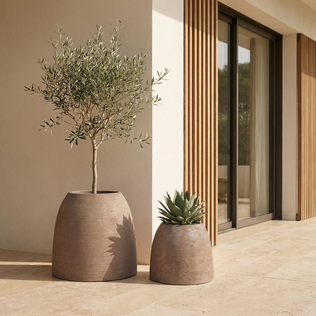 Cache-pot décoratif en ciment H33 ZEN marron clair, SIA DECO