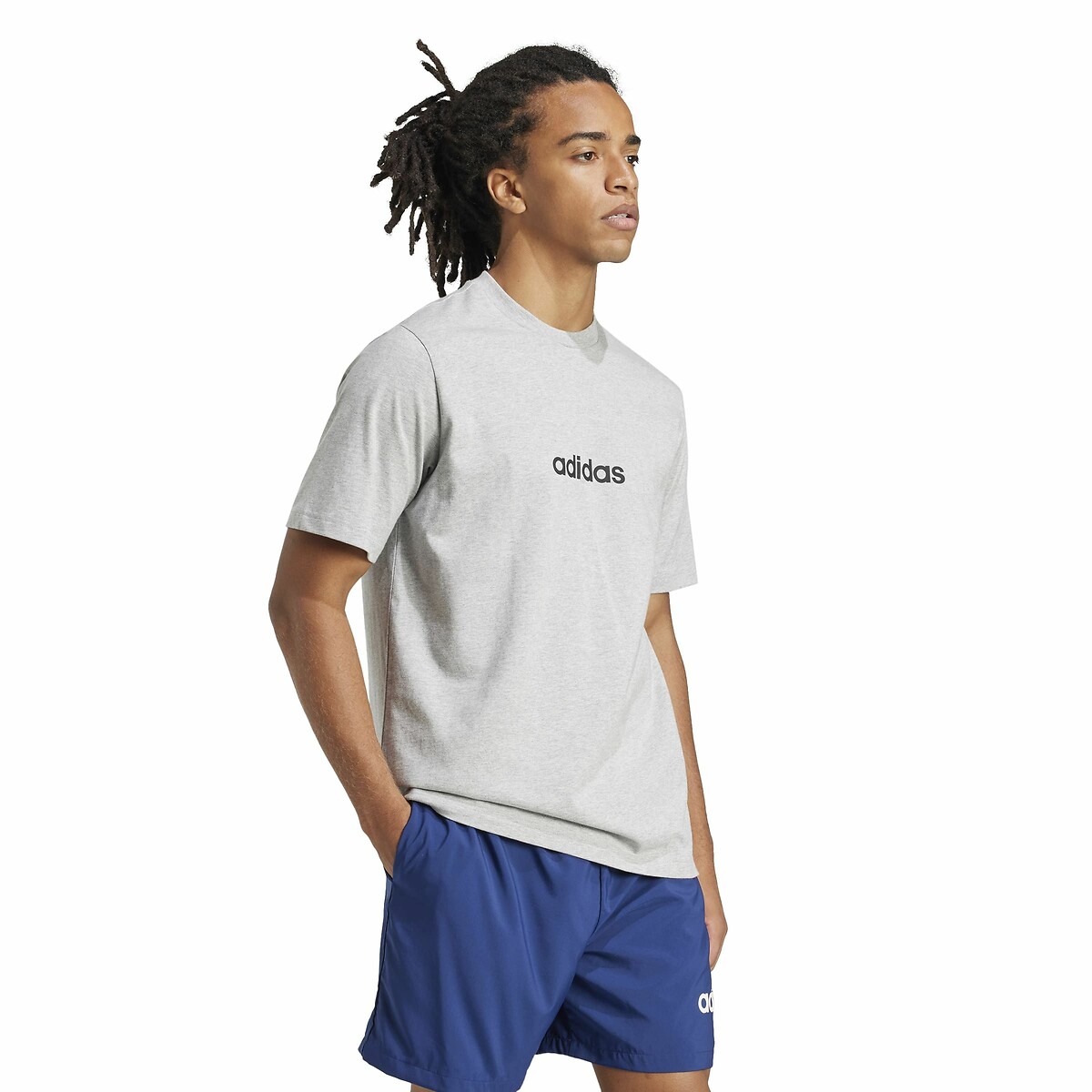 T-shirt manches courtes Essentiel Linear logo gris chiné, ADIDAS SPORTSWEAR