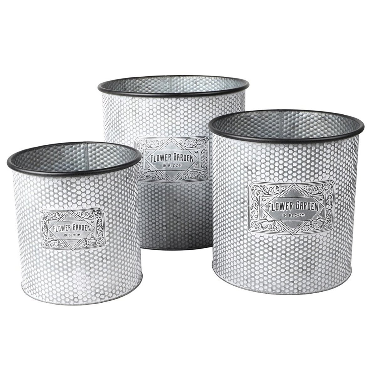 Lot de 3 cache pots métal Bloom gris, DECORATIE