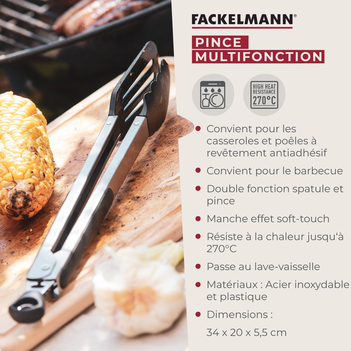 Pince de cuisine double embout Penderie gris, FACKELMANN