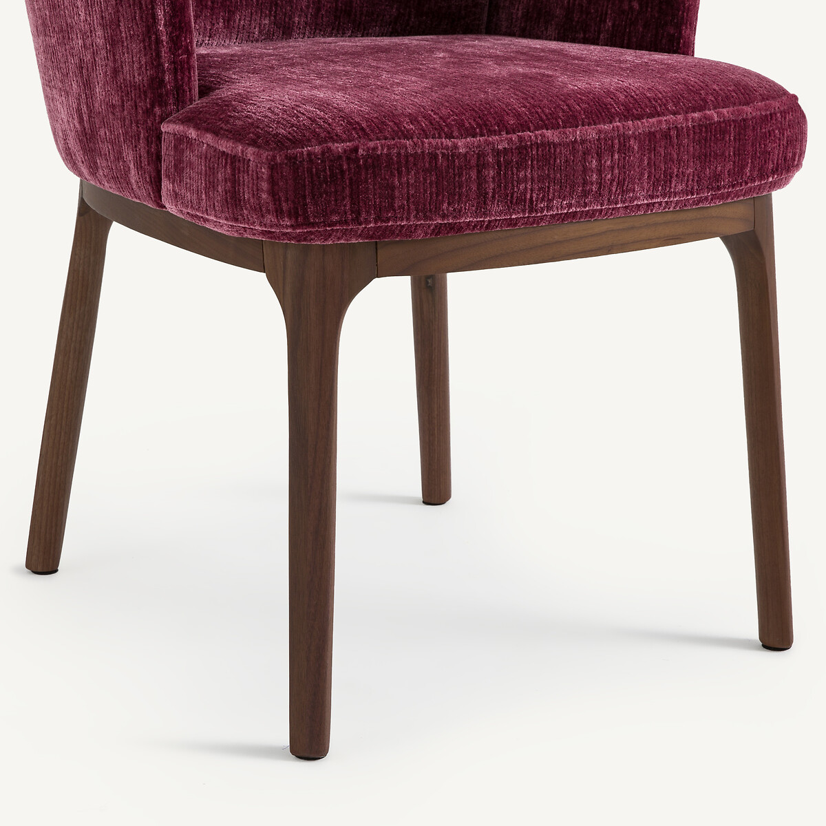 Sillón de comedor con patas de nogal y terciopelo, Jabote borgoña, AM.PM