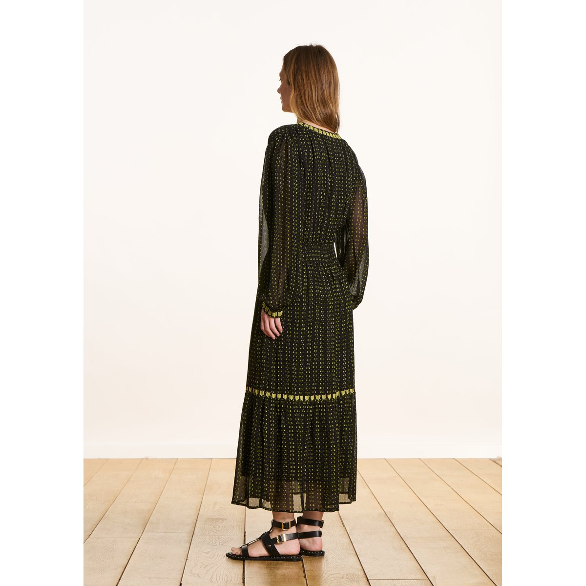 Robe longue cintrée imprimée à manches longues biriba, LA FEE MARABOUTEE