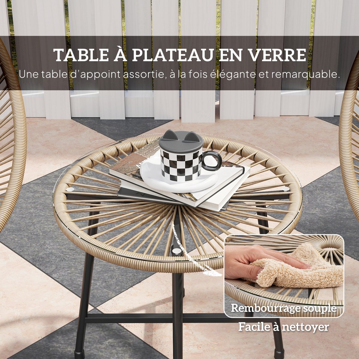 Ensemble de bistro en rotin Acier Bleu beige, OUTSUNNY