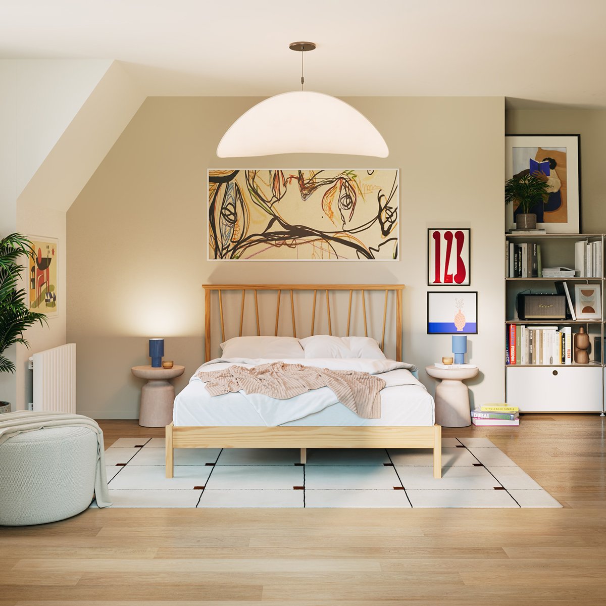 Lit barreaux bois de pin LENI bois clair, SLOME