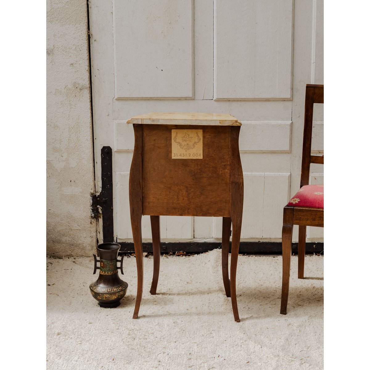 Meuble d'appoint en bois et marbre Francine N°963 - Bon état bois foncé, DEBONGOUT