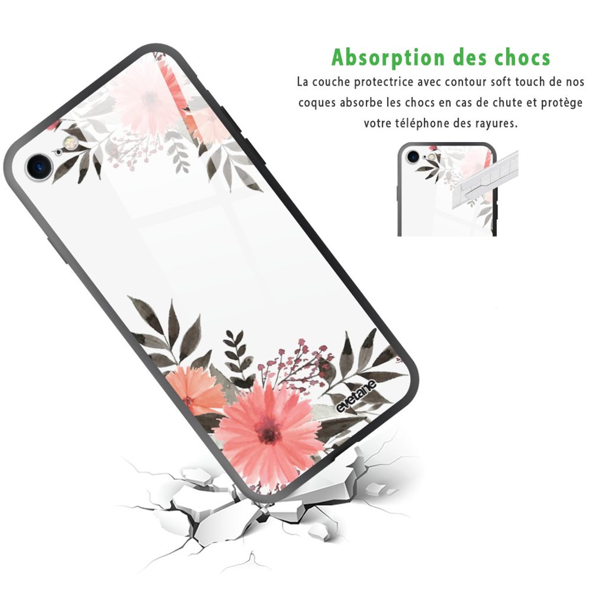 Coque soft touch glossy iPhone 7/8/ iPhone SE 2020/ 2022 fleurs roses, EVETANE