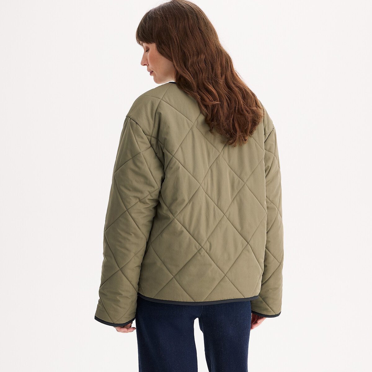 Short Reversible Padded Jacket with Button Fastening black/khaki, ANNE WEYBURN