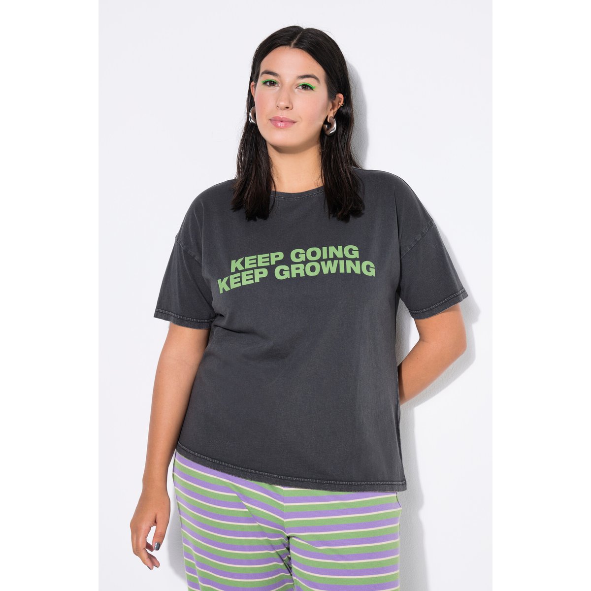 T-shirt oversize, avec message chiné anthracite, STUDIO UNTOLD