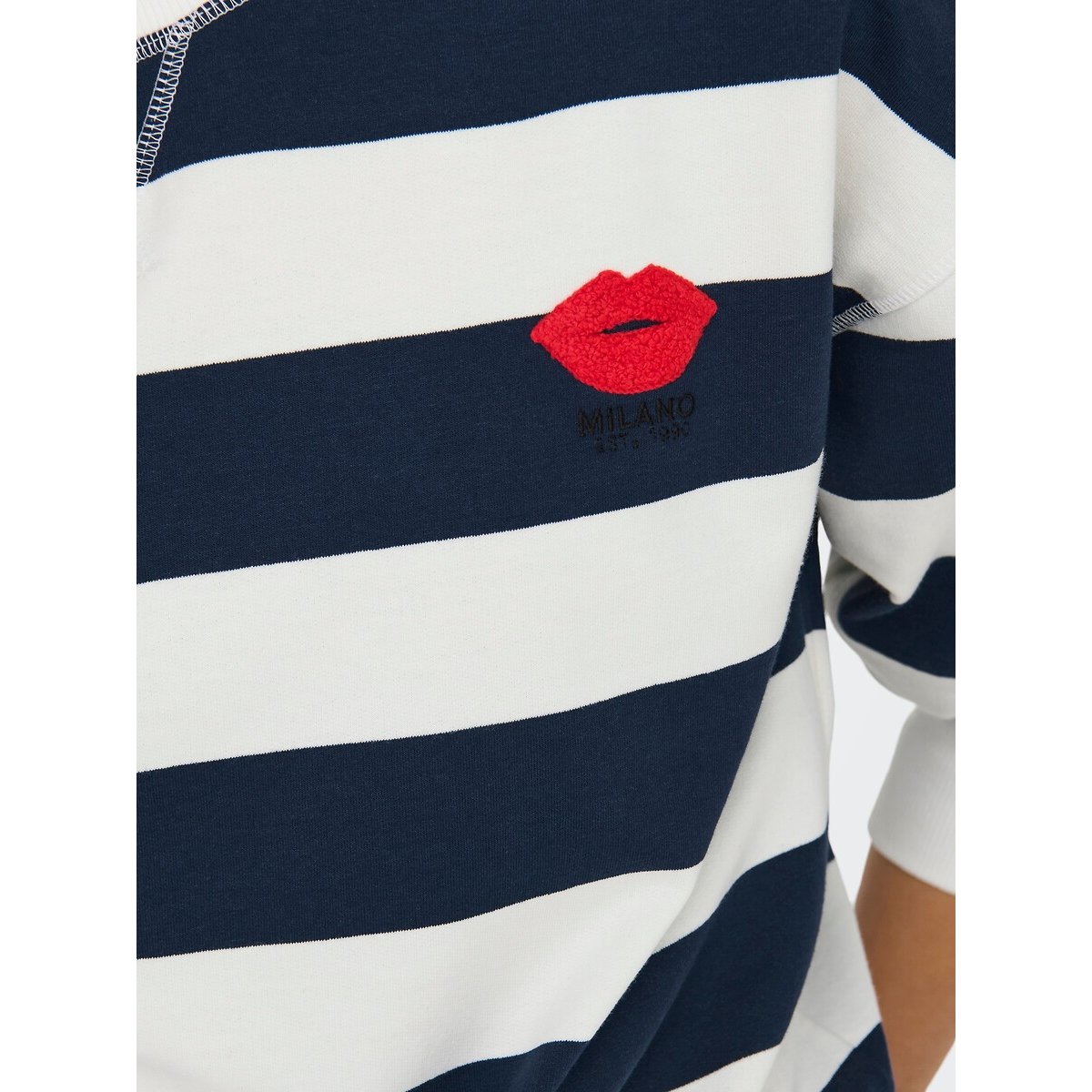 Sweat col rond rayé blanc/bleu, ONLY