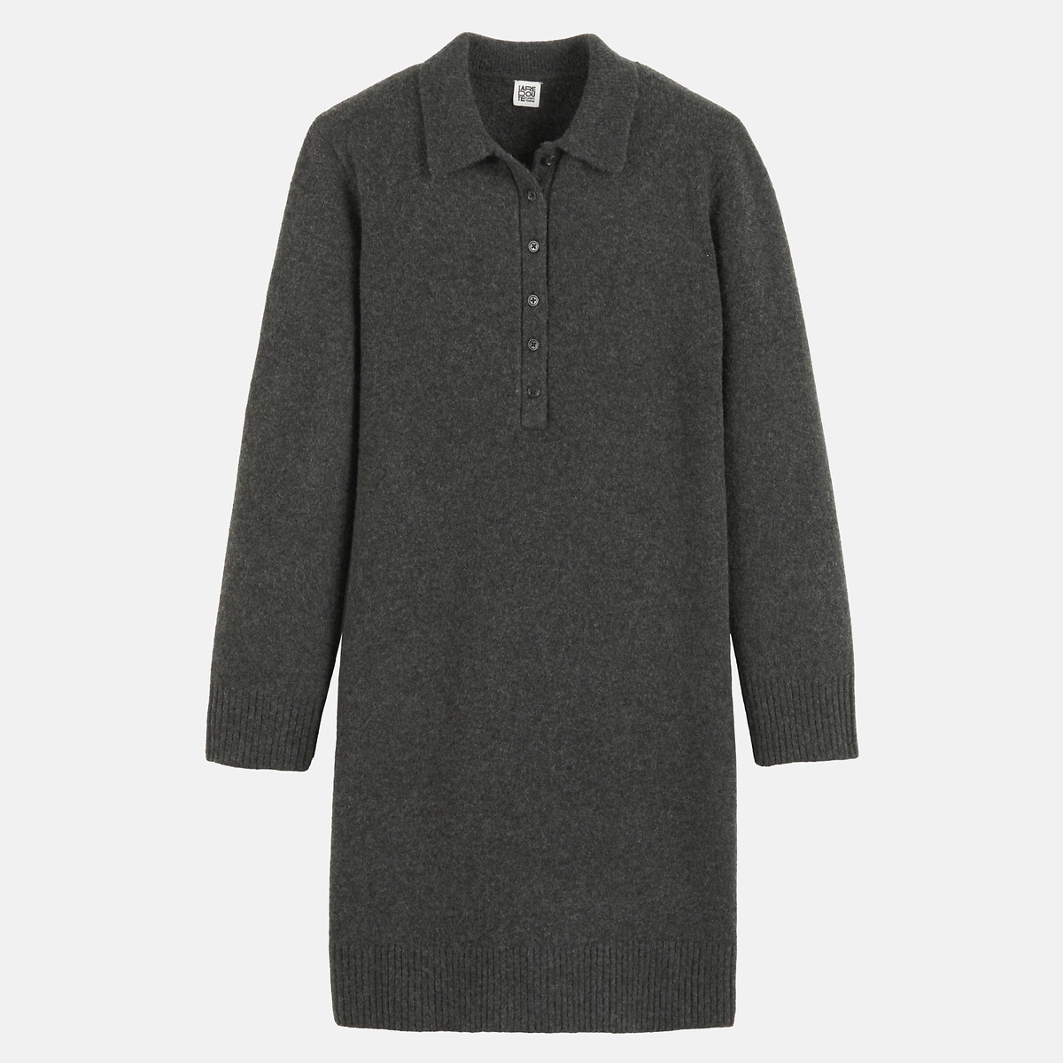 Robe en tricot courte, à col polo, manches longues gris chiné foncé, LA REDOUTE COLLECTIONS